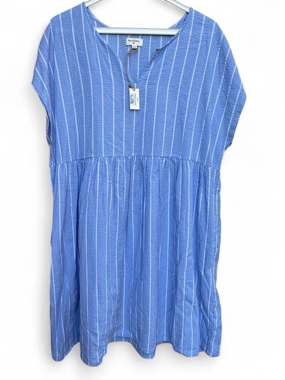 World market striped blue dress one size loose fit boho cottage core